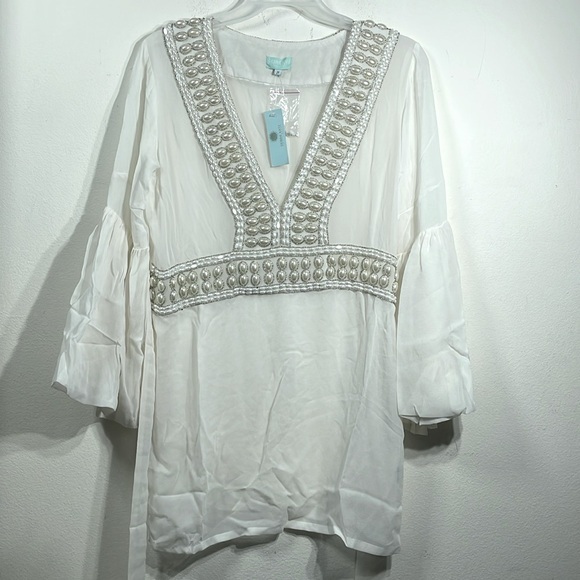 (E1) Debbie Katz, pearl‎ embroidered dress, 100% silk, size M - Picture 1 of 14
